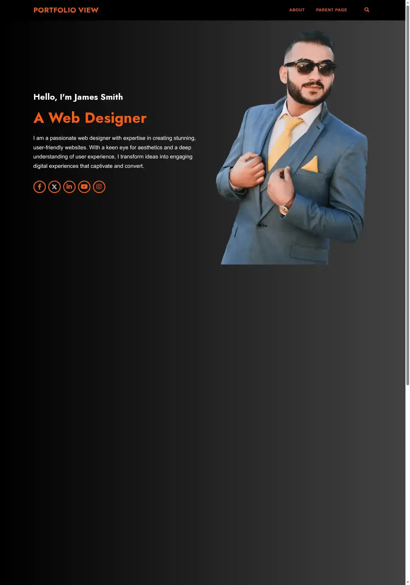 Portfolio View home page on desktop