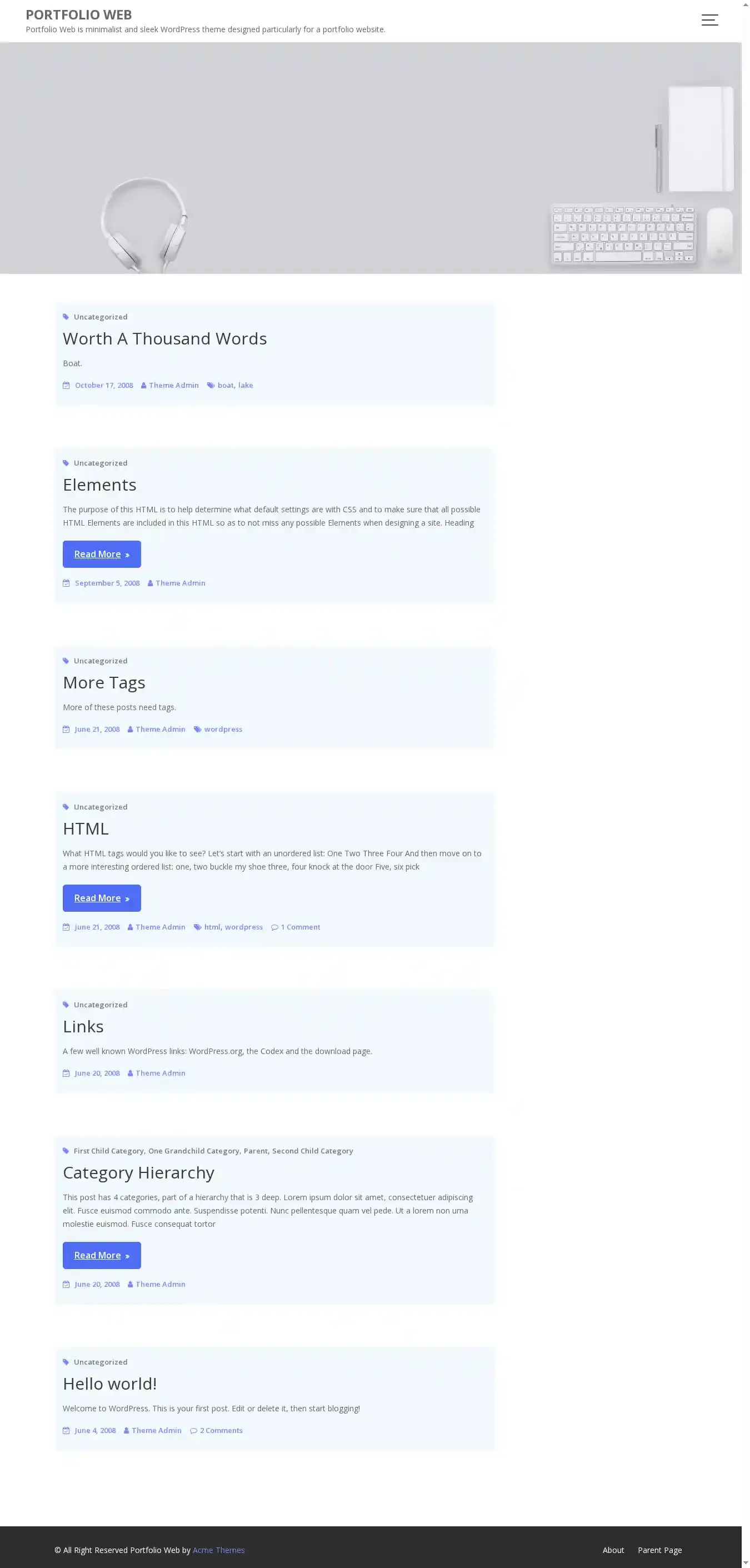 Portfolio Web home page on desktop