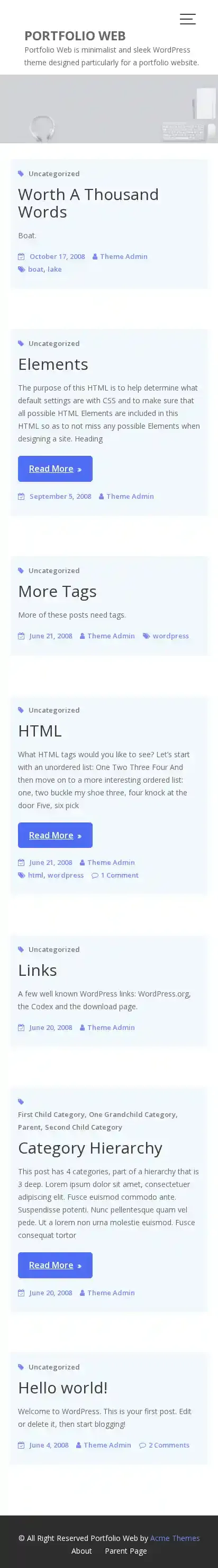 Portfolio Web home page on mobile