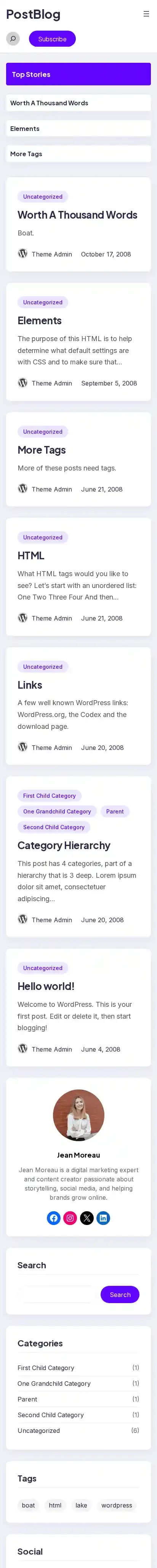 PostBlog home page on mobile