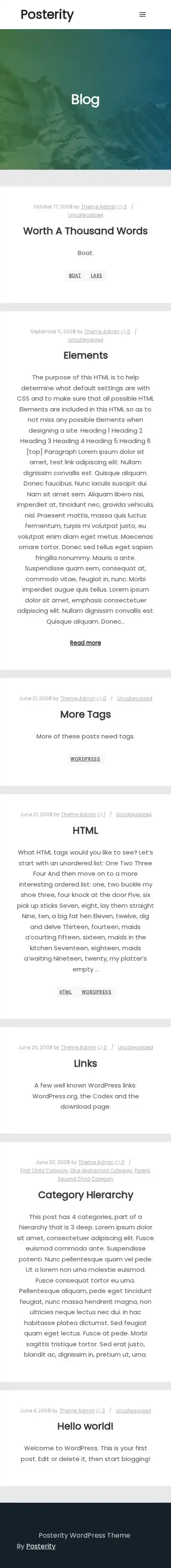 Posterity home page on mobile