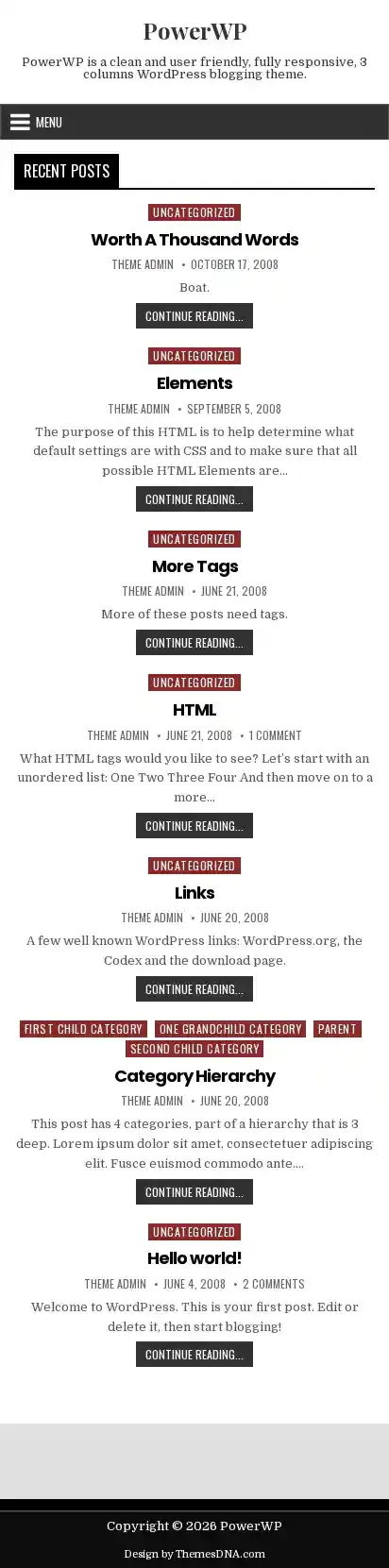 PowerWP home page on mobile