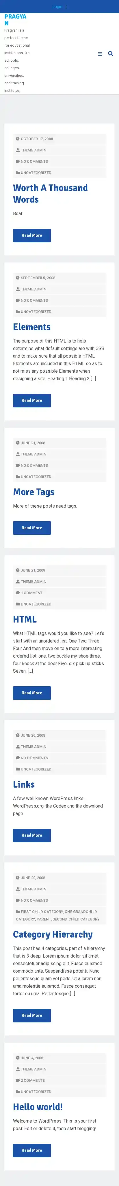 Pragyan home page on mobile