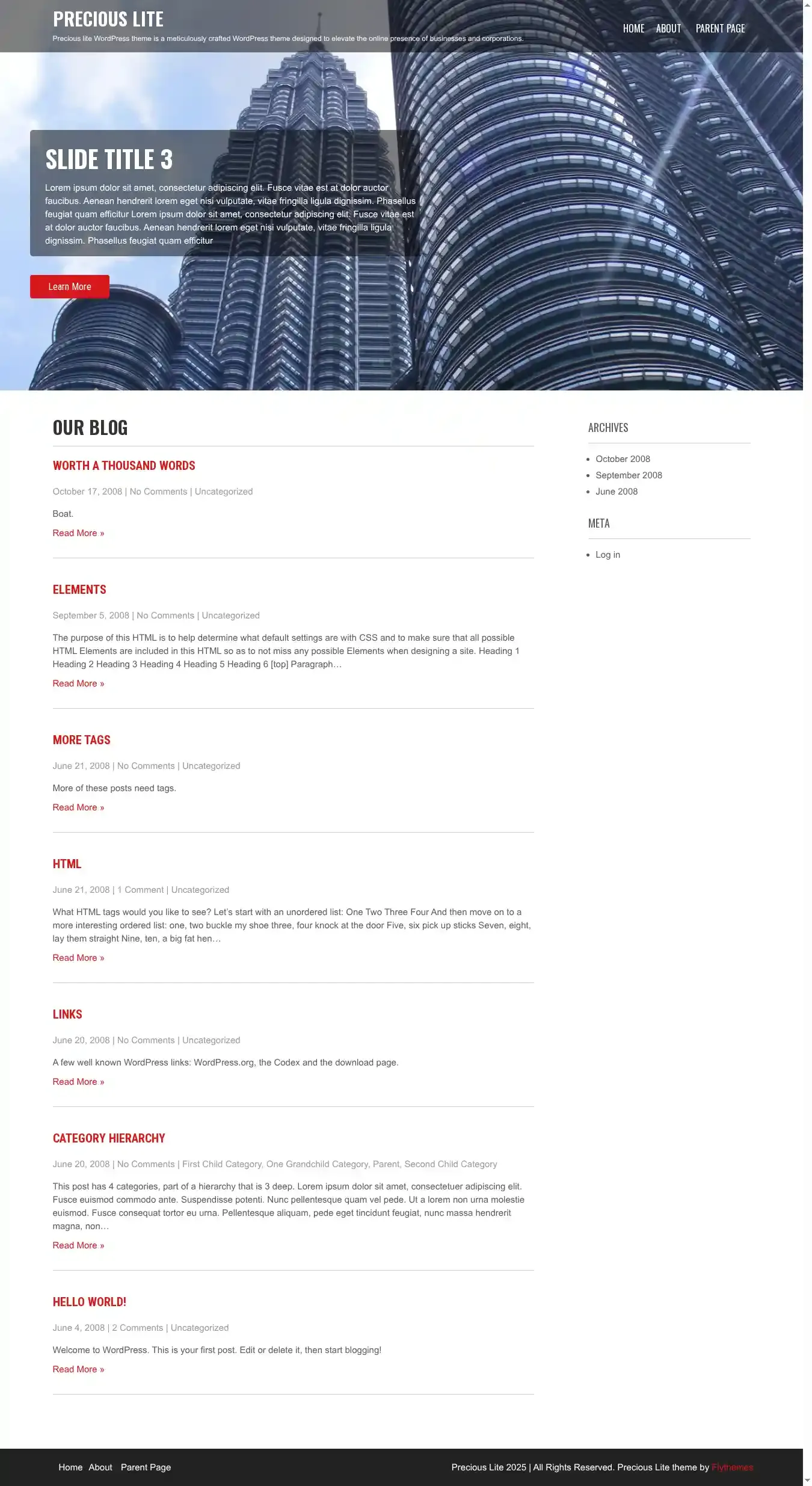 Precious Lite home page on desktop