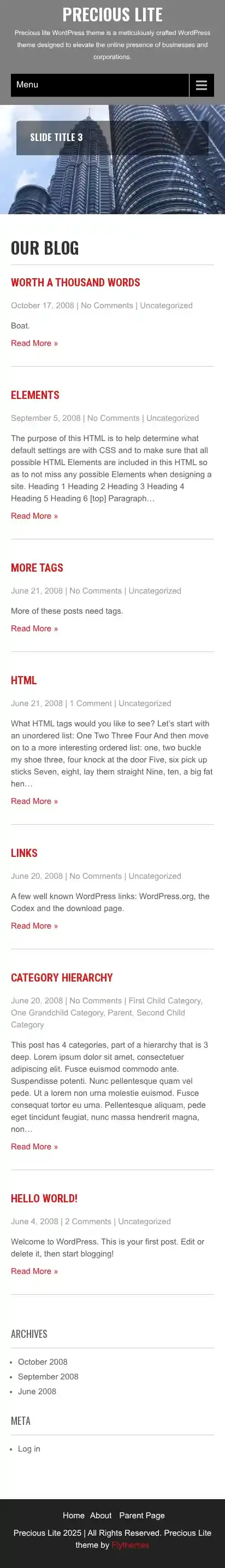 Precious Lite home page on mobile