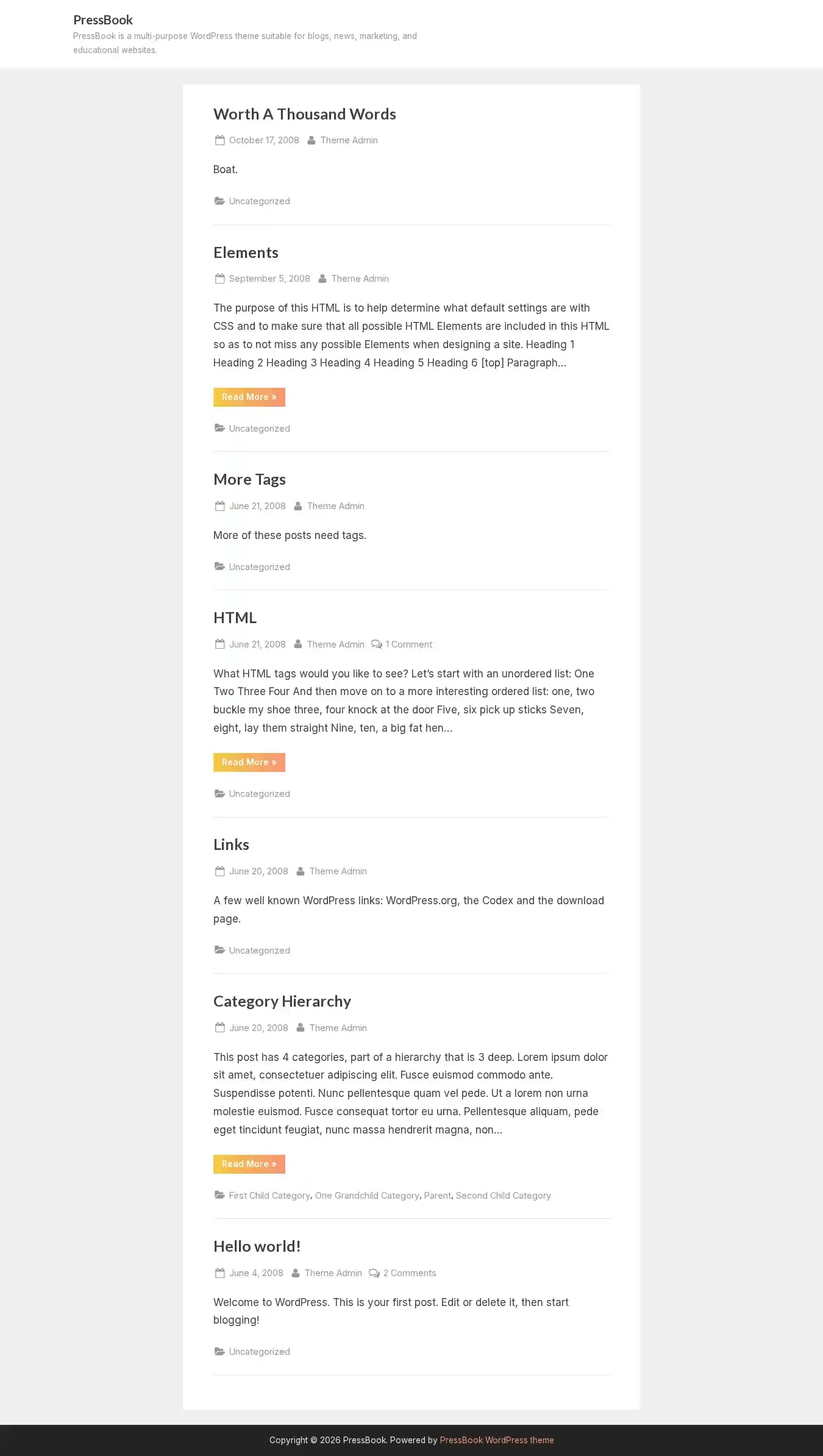 PressBook home page on desktop