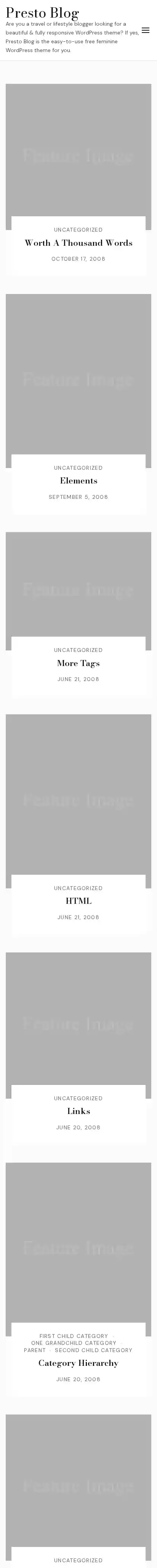 Presto Blog home page on mobile