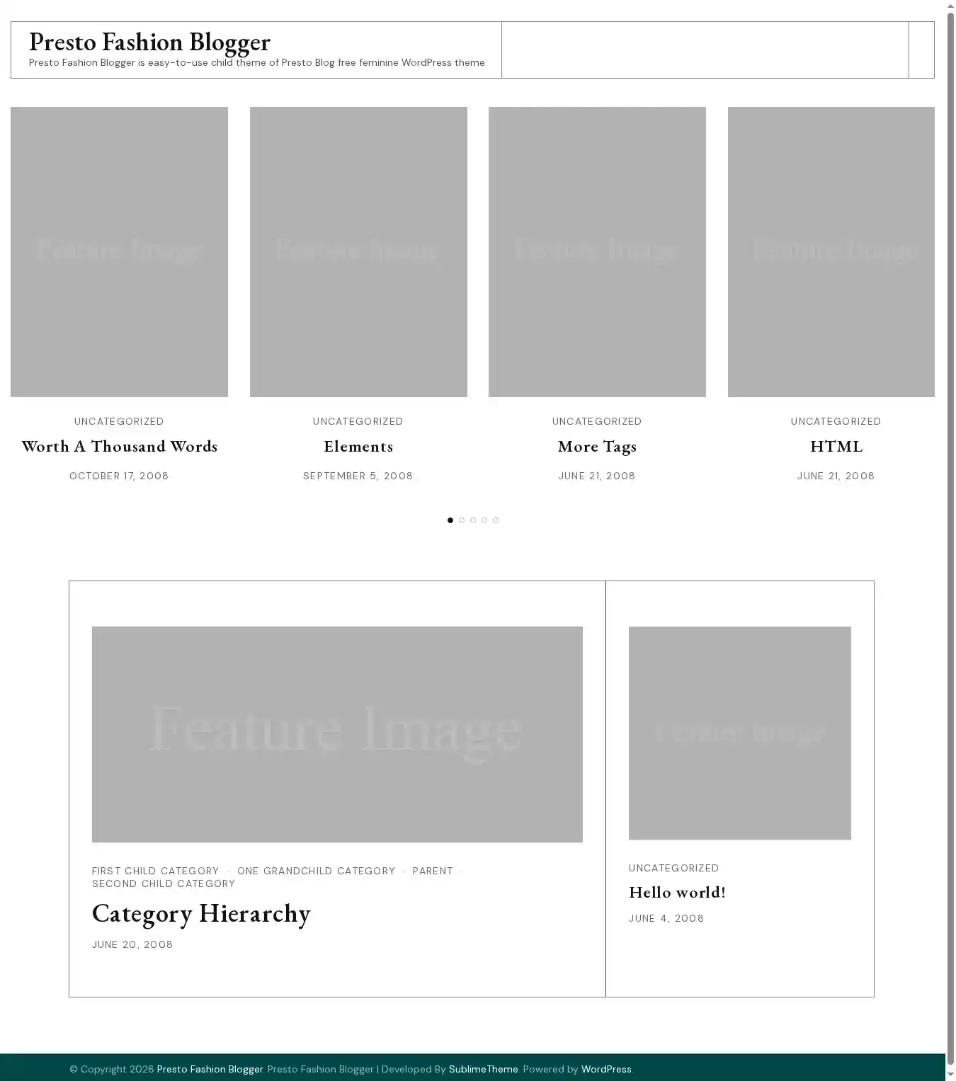 Presto Fashion Blogger home page on desktop