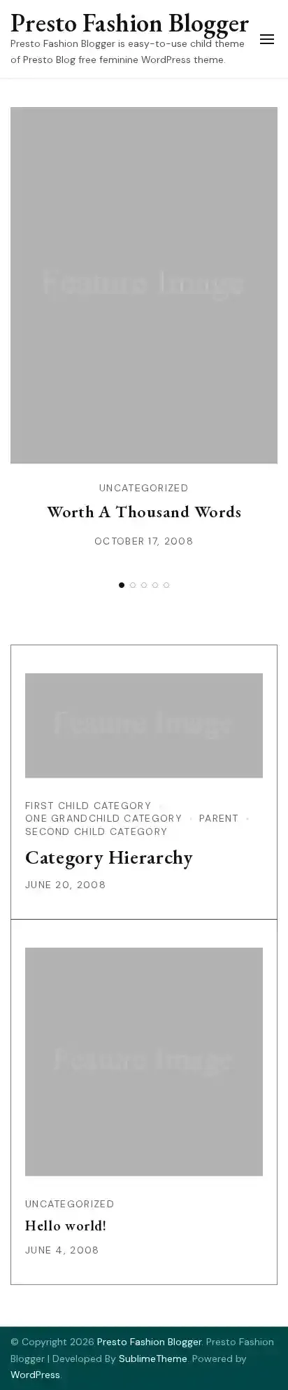 Presto Fashion Blogger home page on mobile