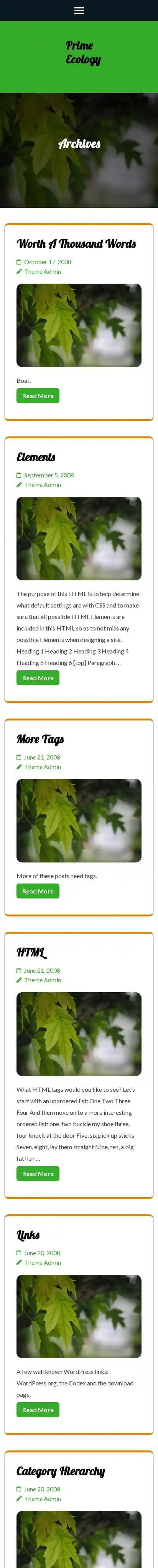 Prime Ecology home page on mobile