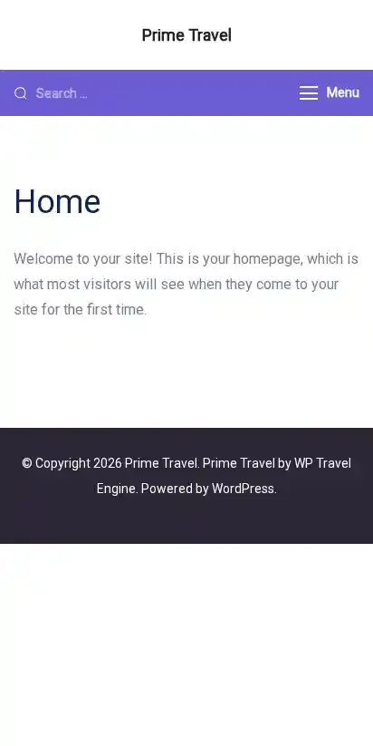 Prime Travel home page on mobile