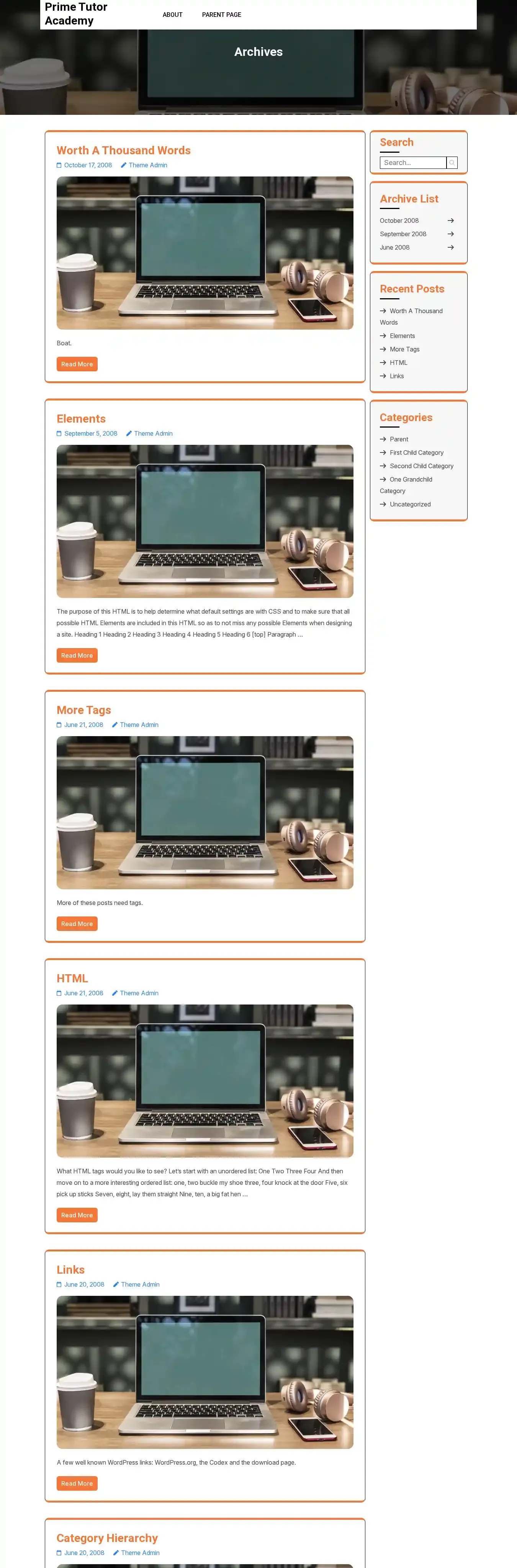 Prime Tutor Academy home page on desktop