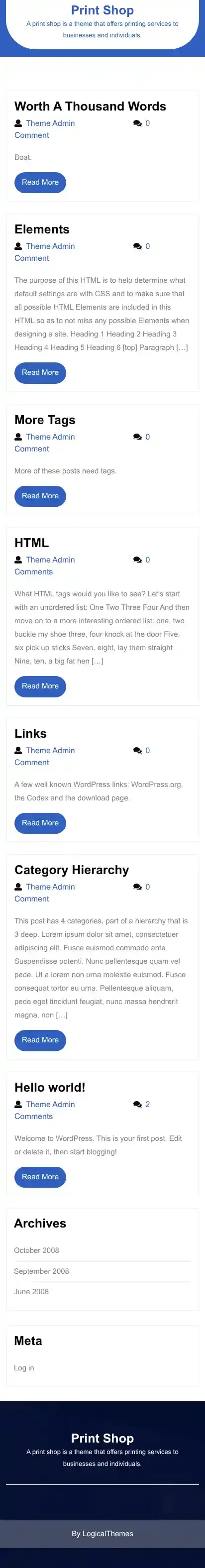 Print Shop home page on mobile