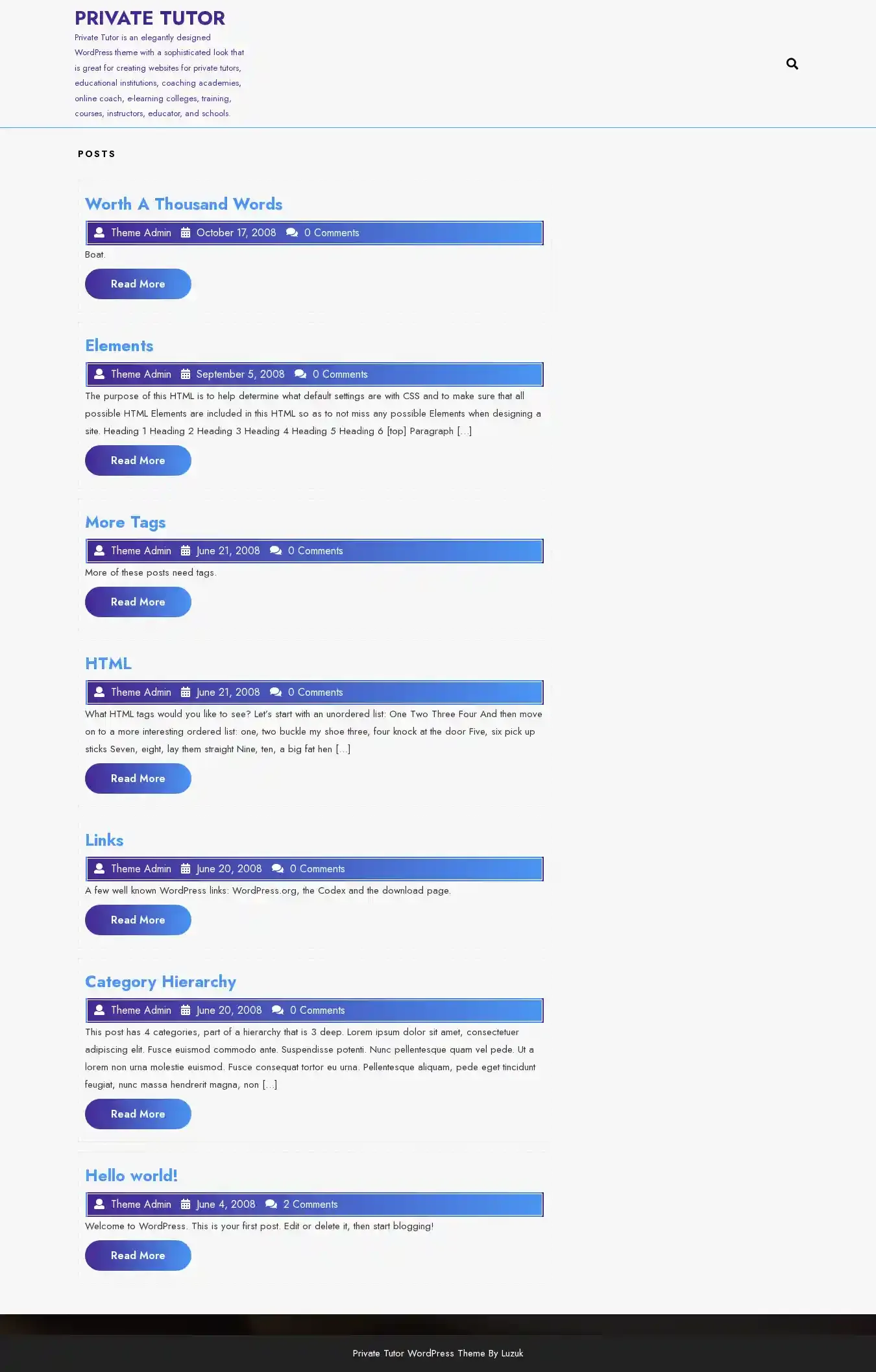 Private Tutor home page on desktop
