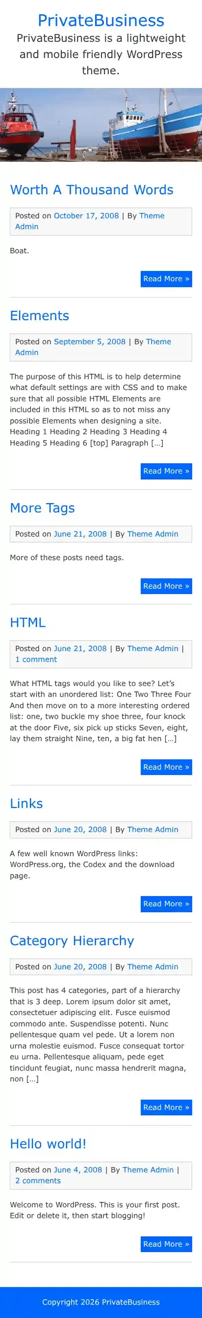 PrivateBusiness home page on mobile