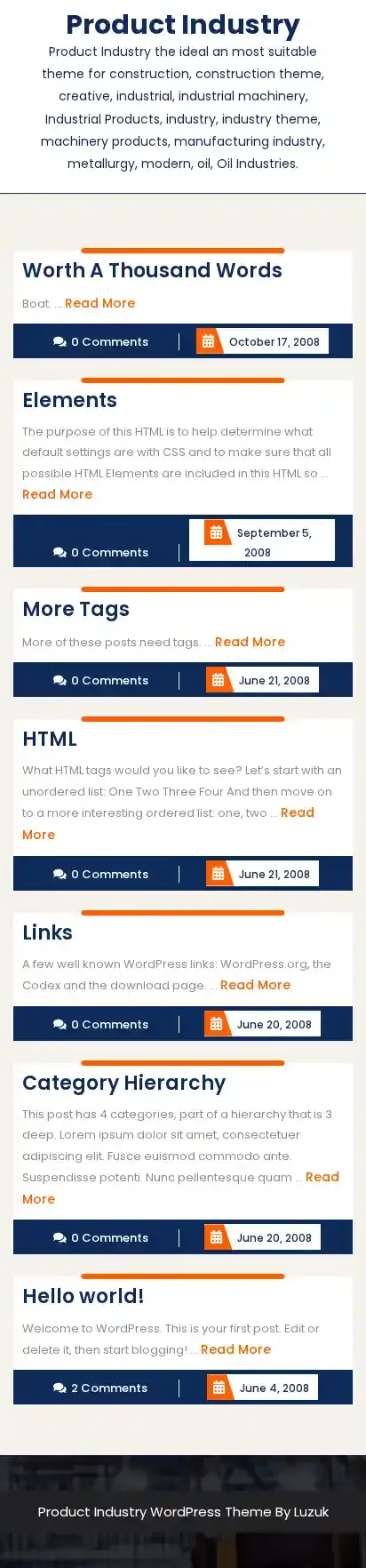 Product Industry home page on mobile
