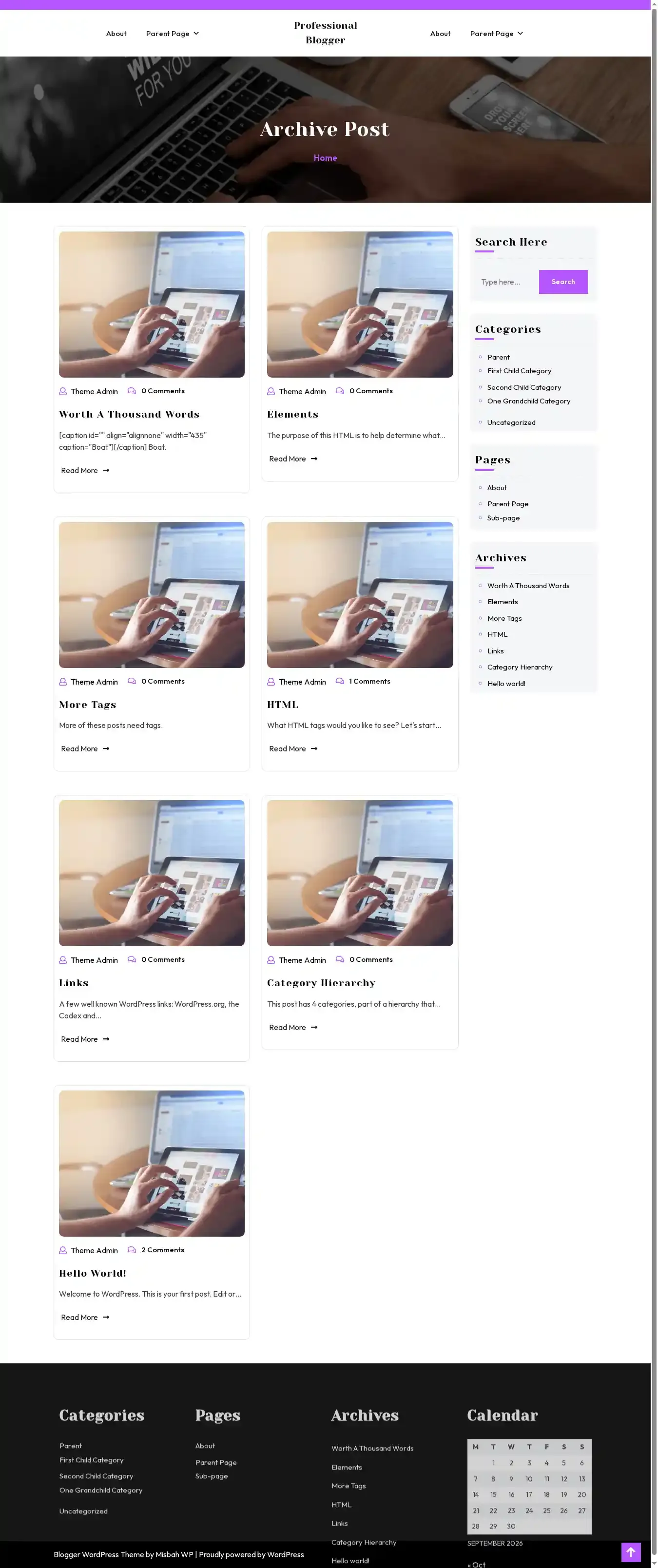 Professional Blogger home page on desktop