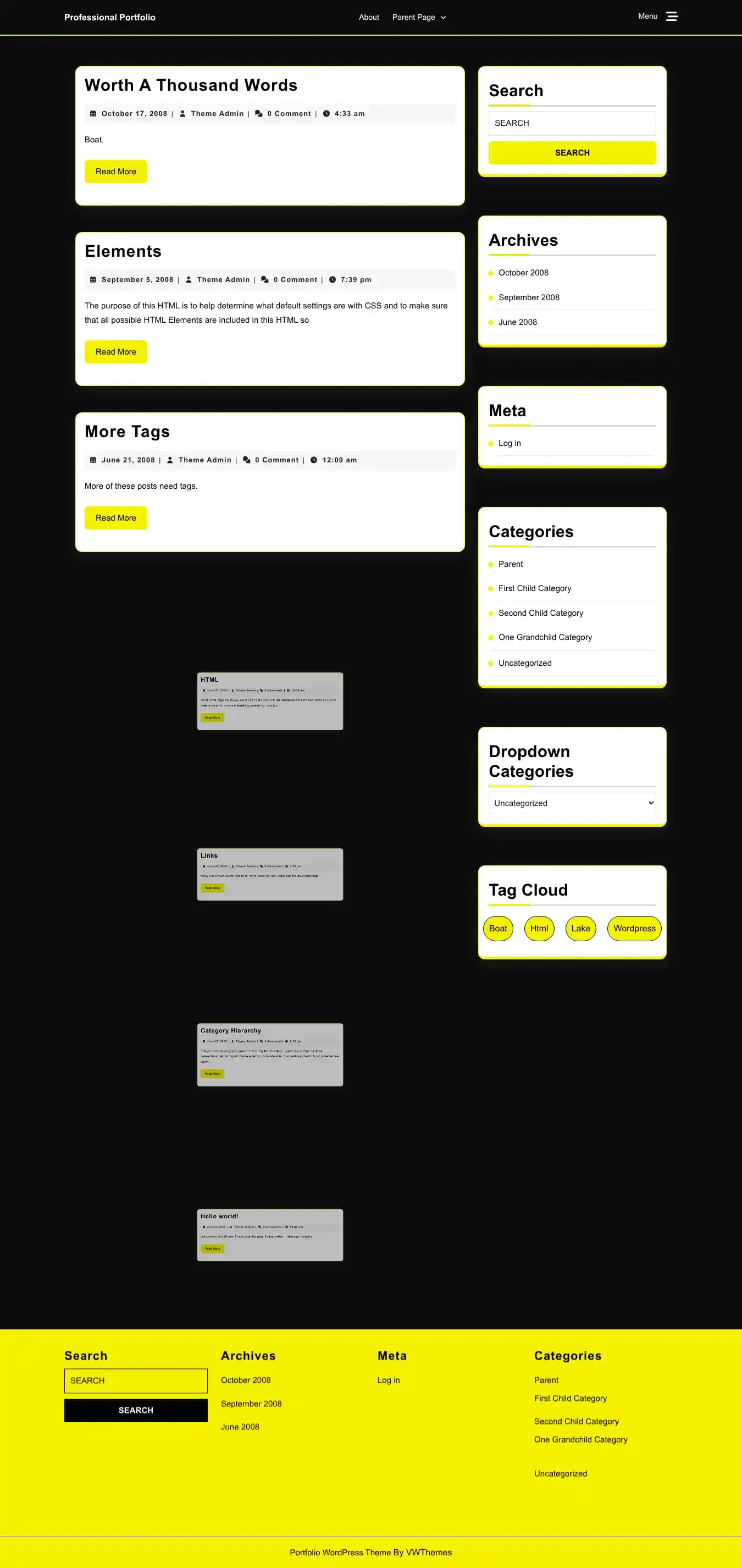 Professional Portfolio home page on desktop