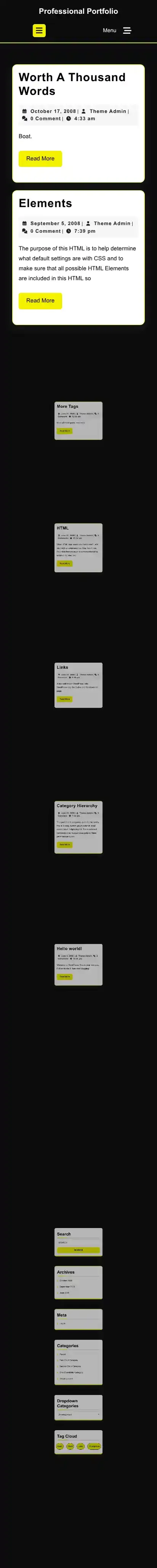 Professional Portfolio home page on mobile