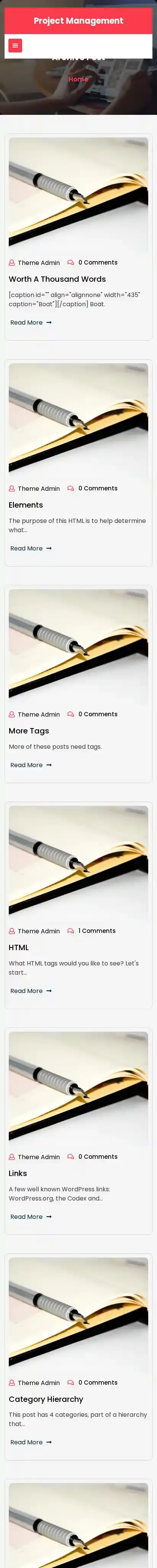 Project Management home page on mobile