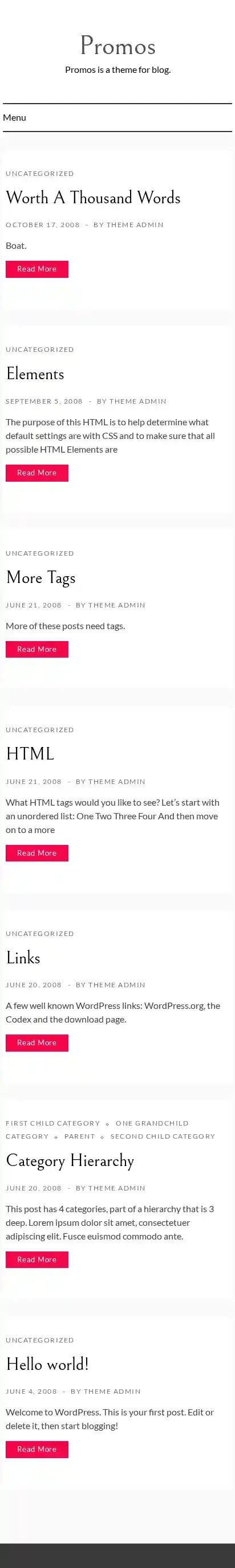 Promos home page on mobile