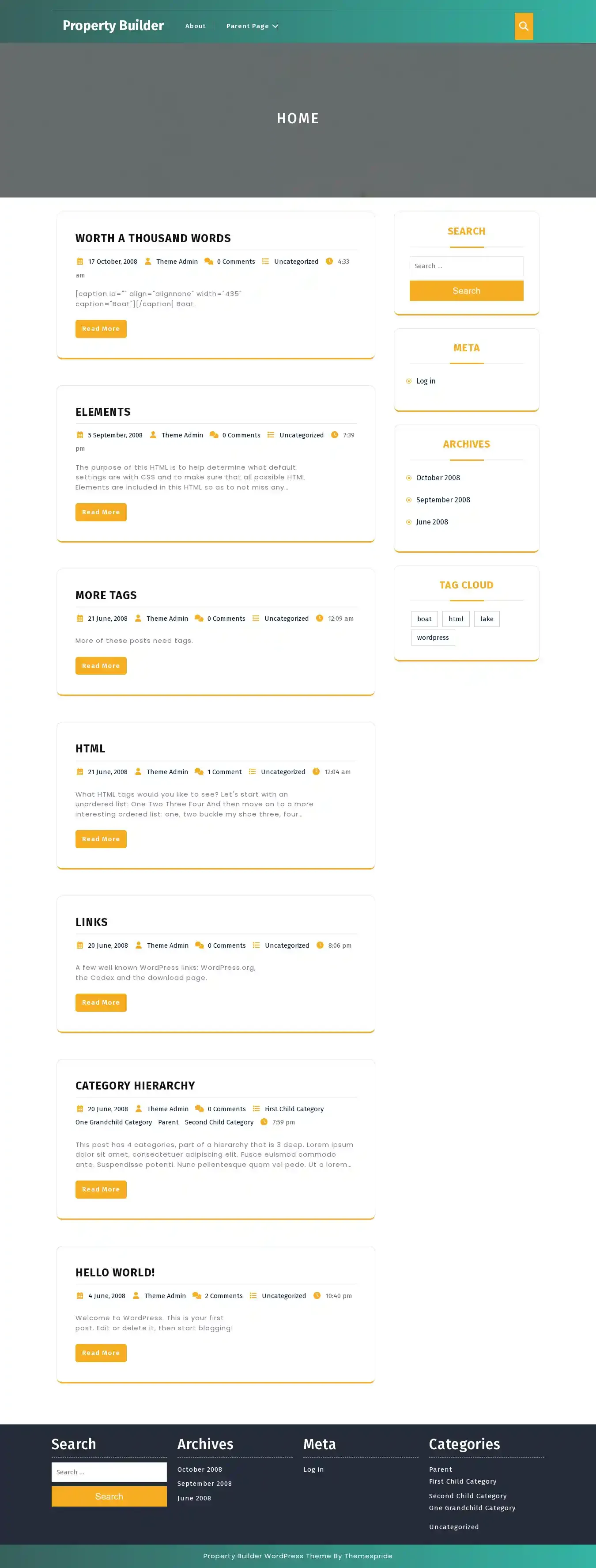 Property Builder home page on desktop