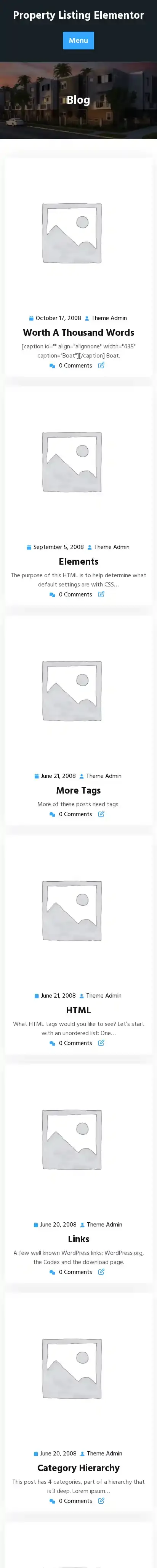Property Listing Elementor home page on mobile