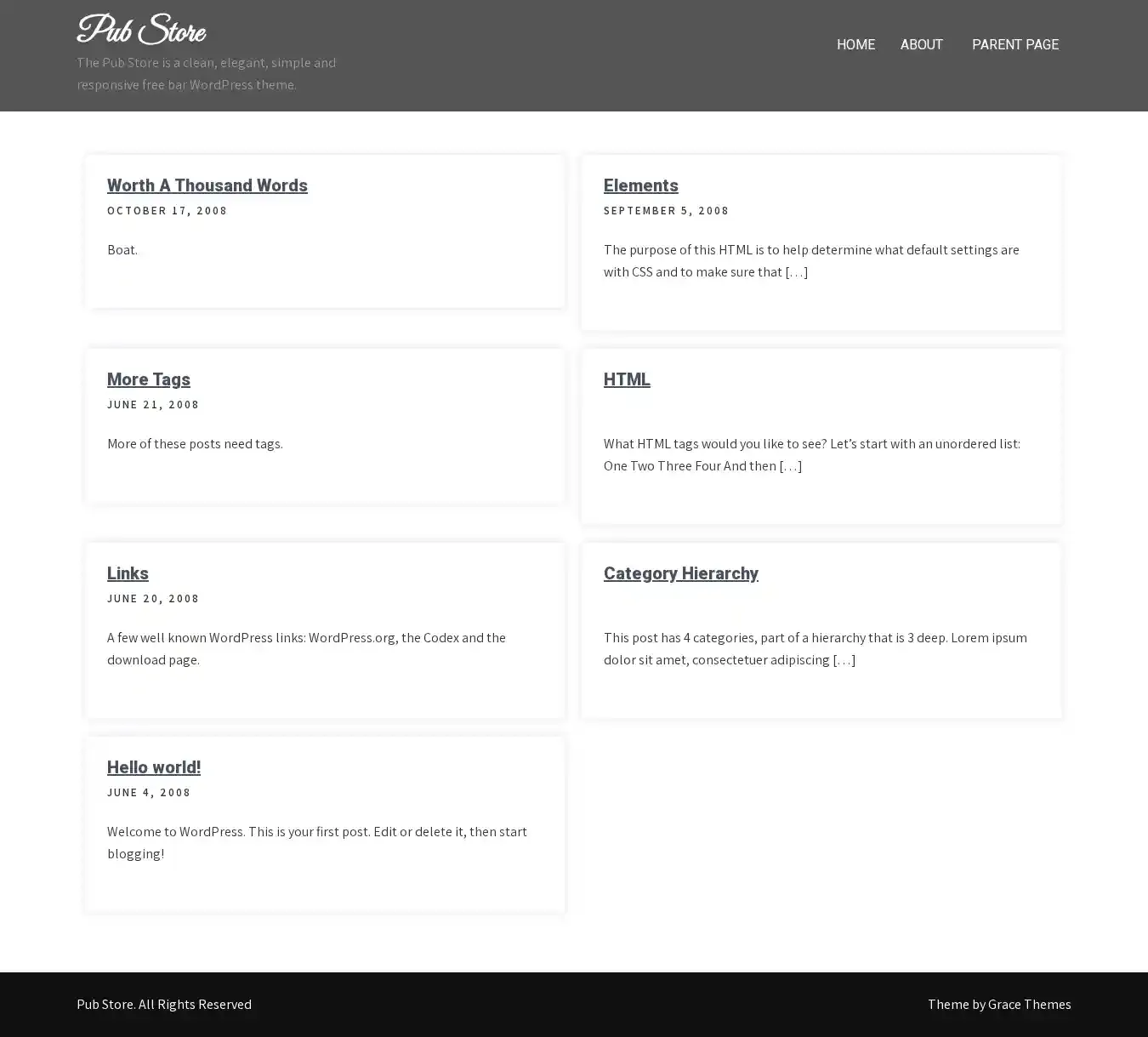 Pub Store home page on desktop