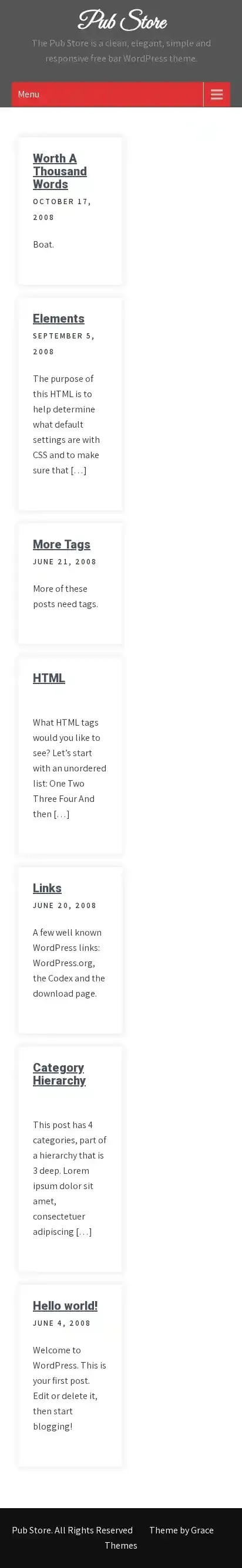 Pub Store home page on mobile