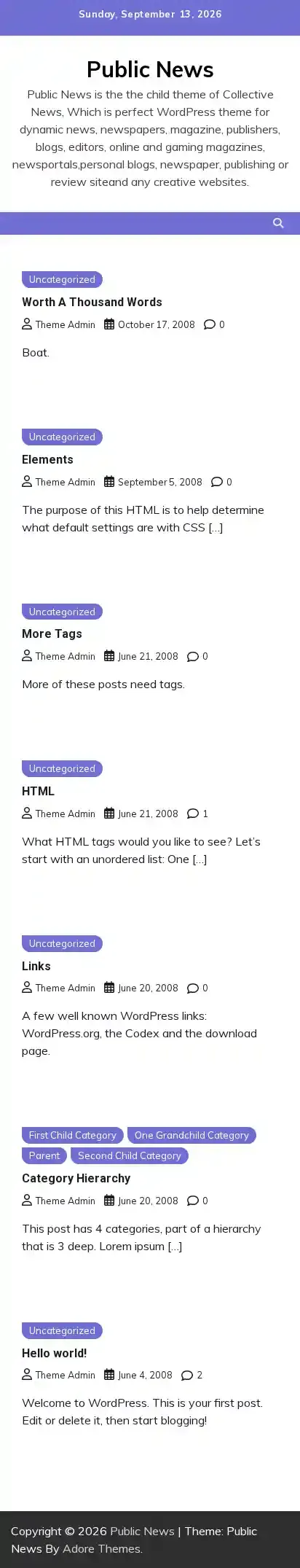 Public News home page on mobile