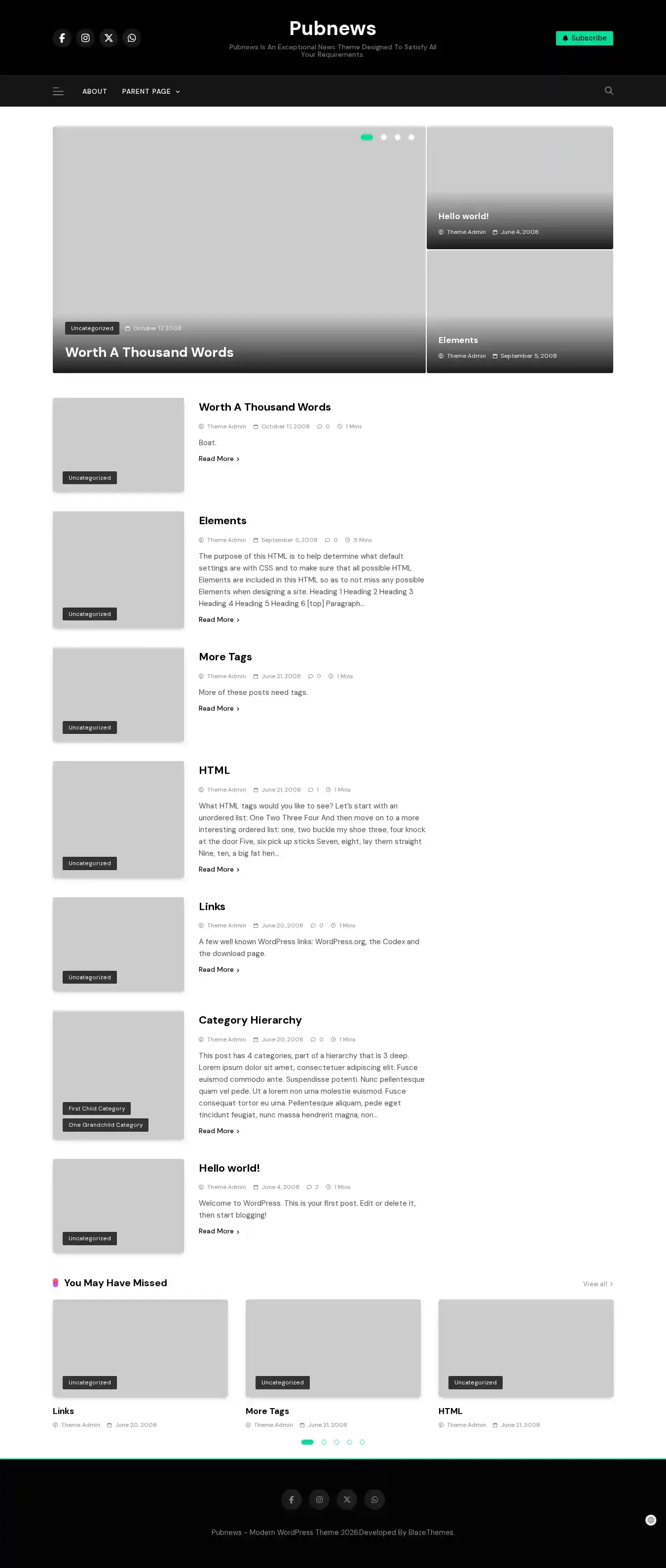 Pubnews home page on desktop