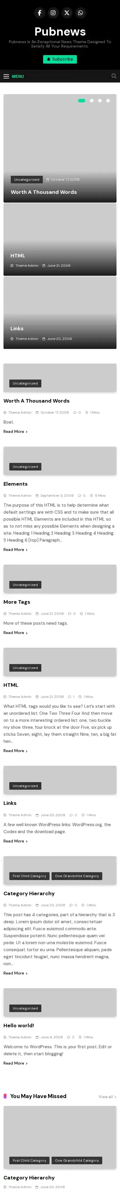 Pubnews home page on mobile