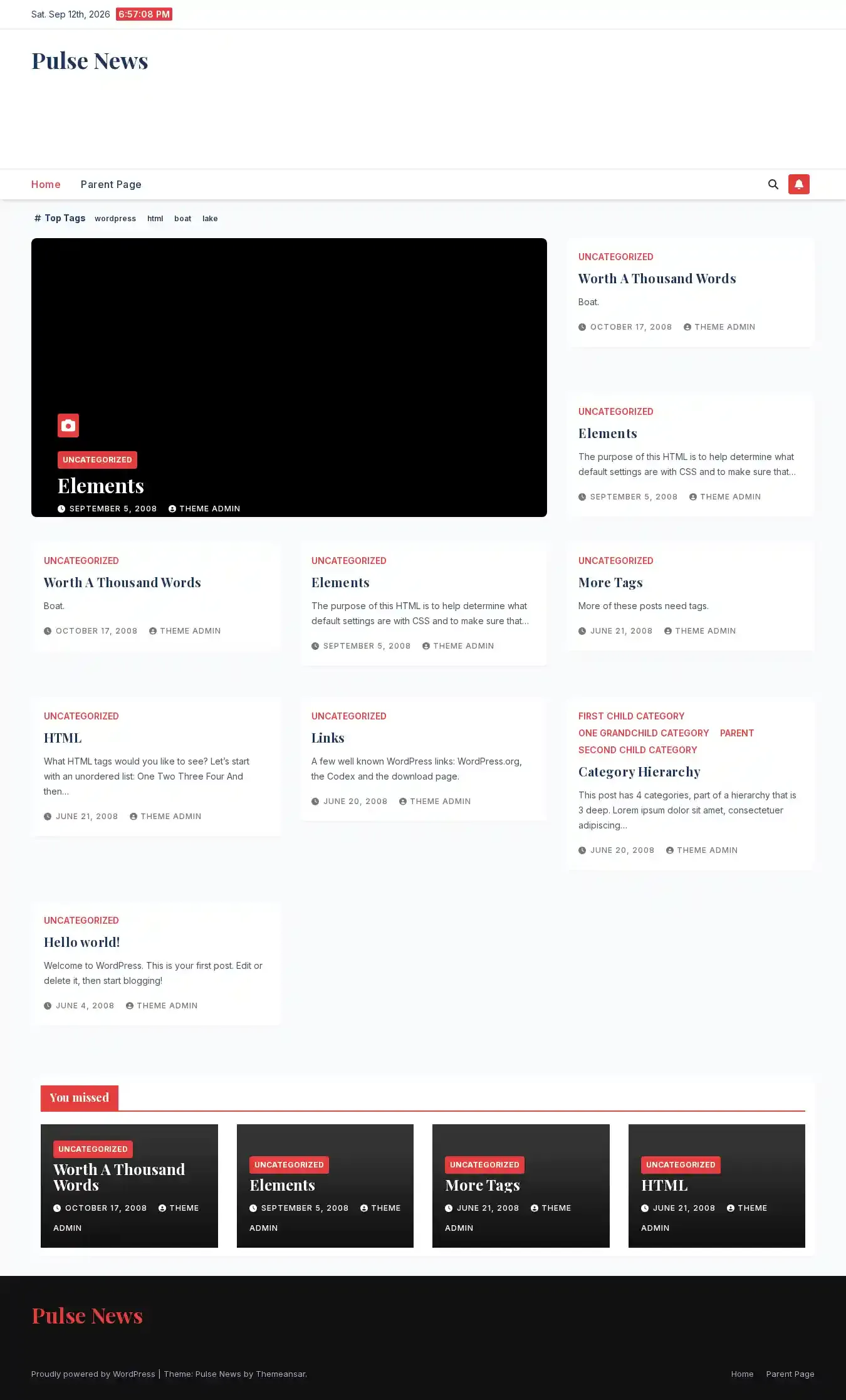 Pulse News home page on desktop