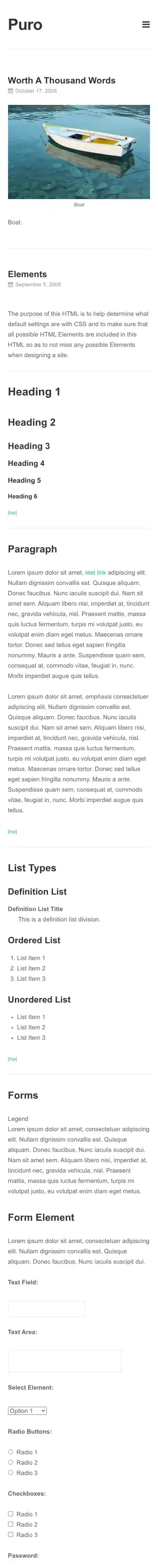 Puro home page on mobile