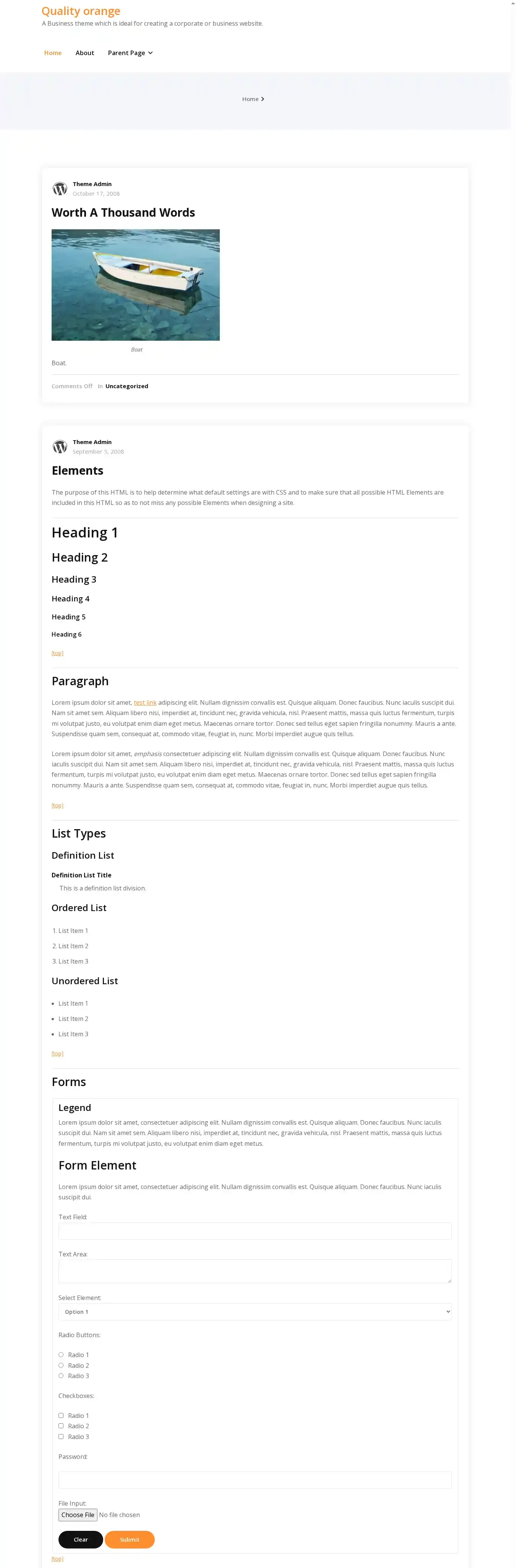 Quality orange home page on desktop