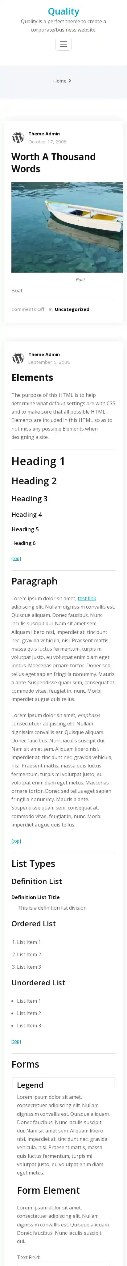 Quality home page on mobile