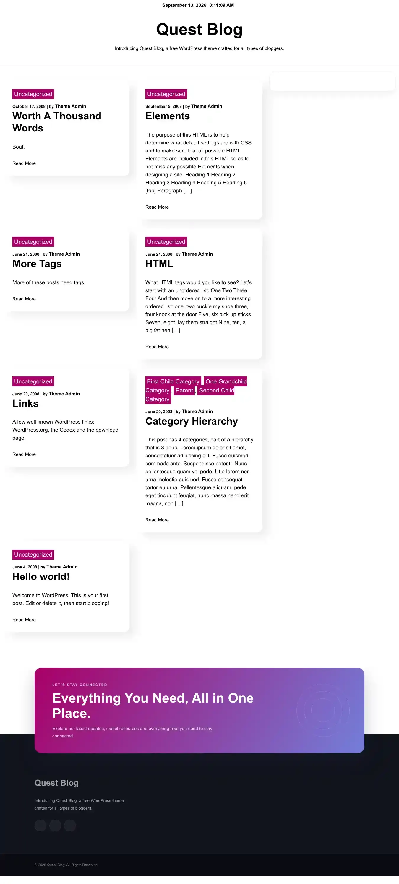 Quest Blog home page on desktop