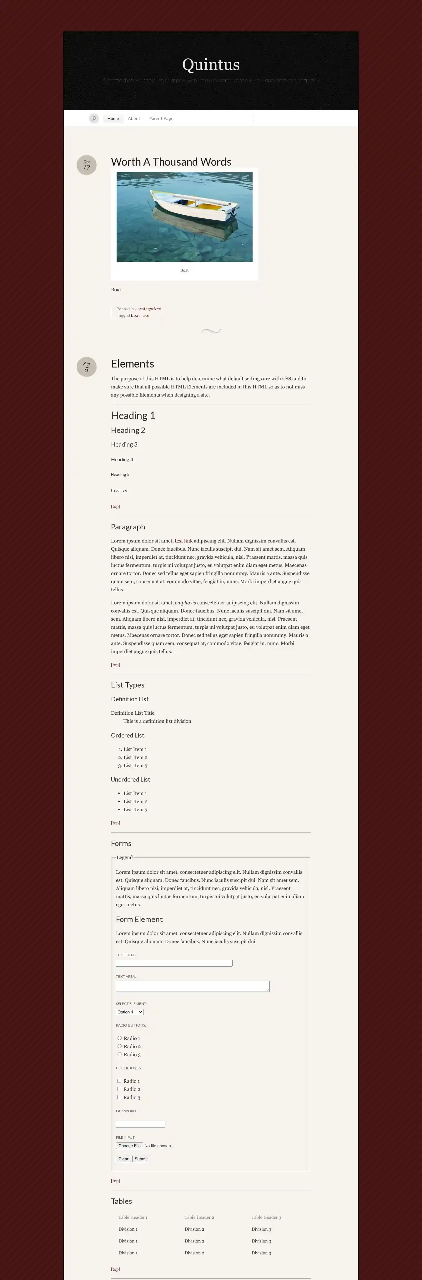 Quintus home page on desktop