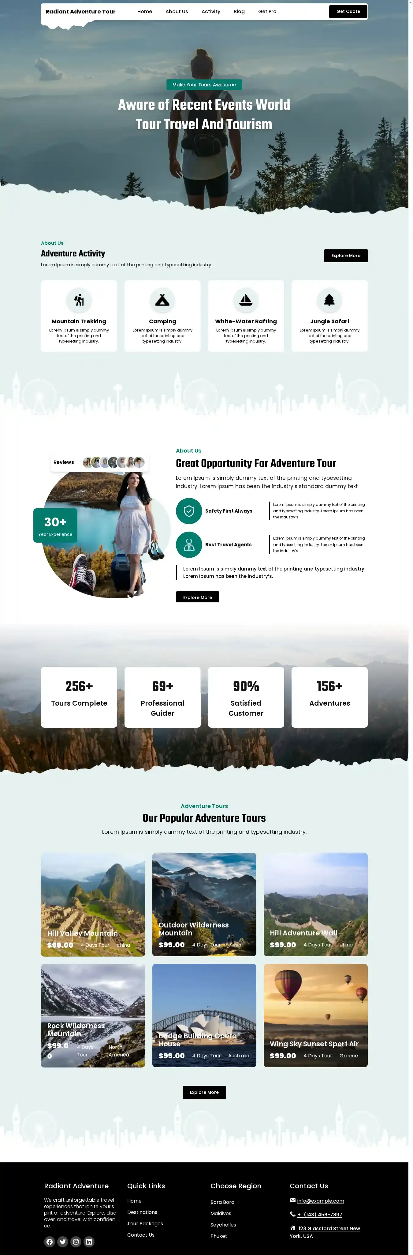 Radiant Adventure Tour home page on desktop