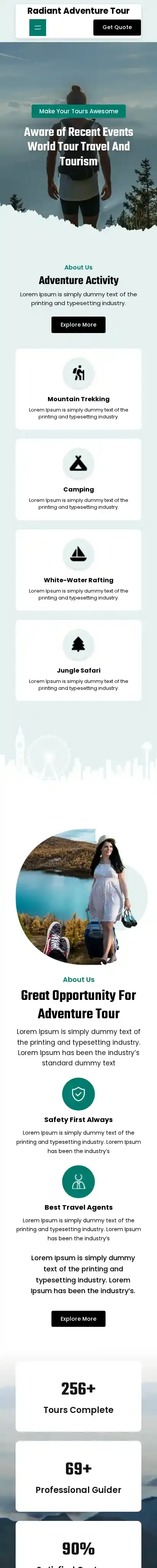 Radiant Adventure Tour home page on mobile