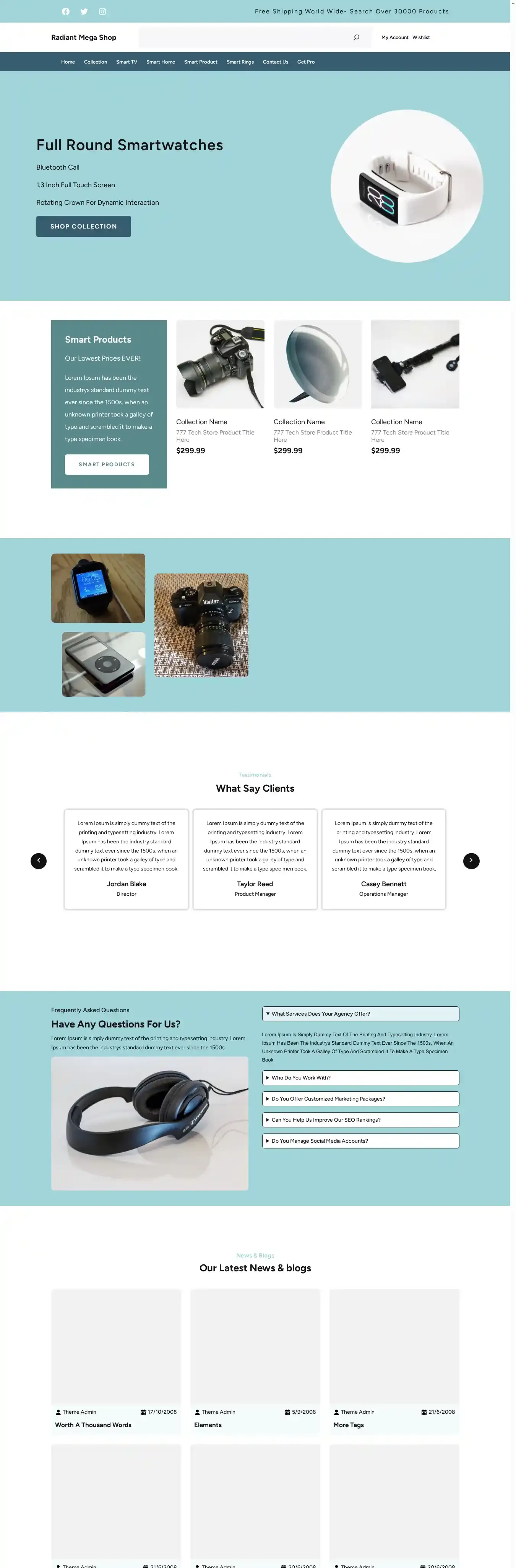 Radiant Mega Shop home page on desktop