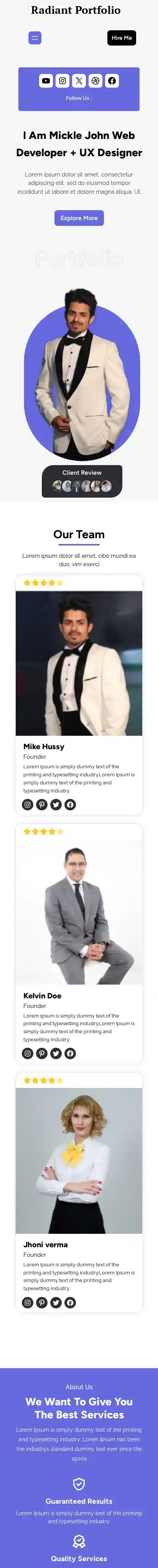 Radiant Portfolio home page on mobile