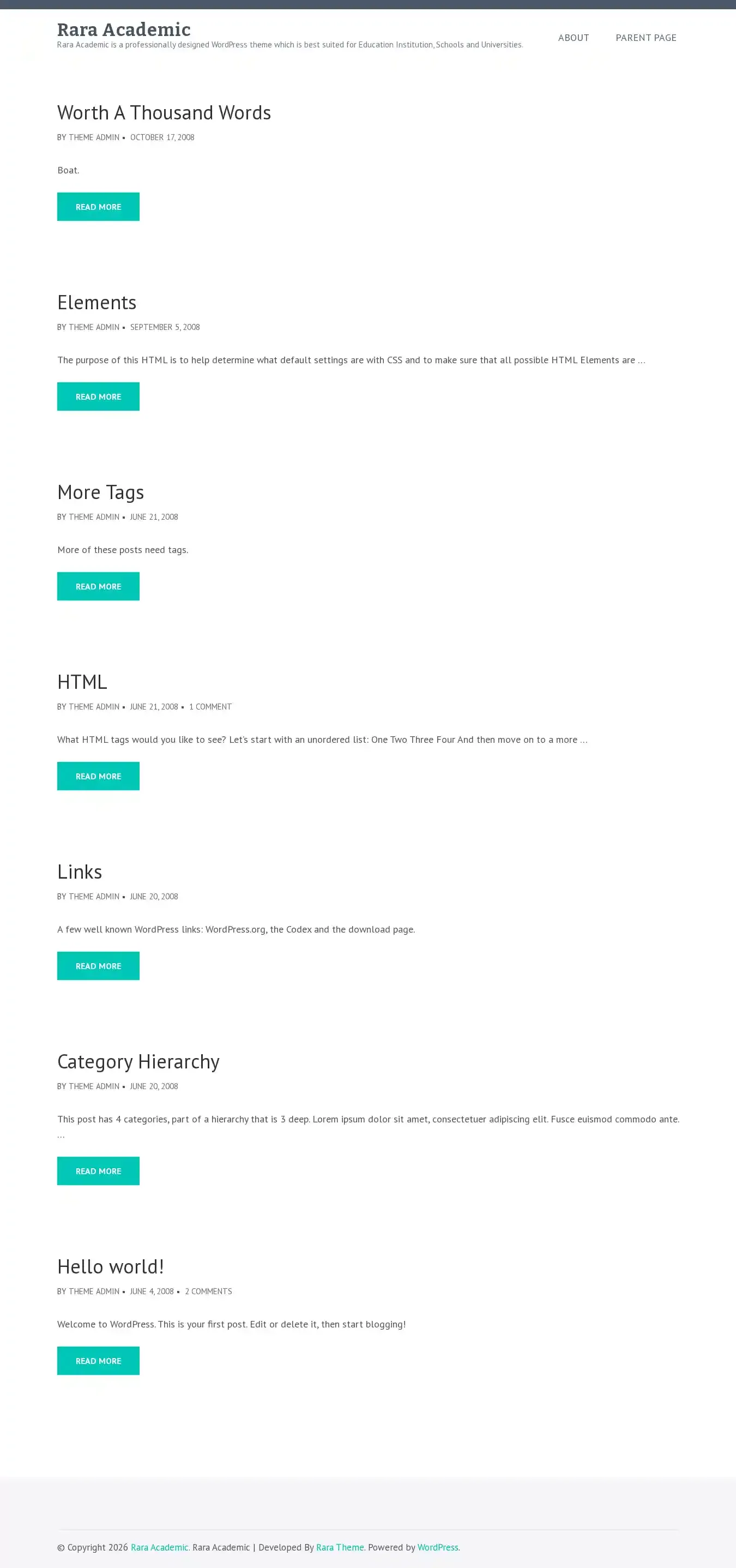 Rara Academic home page on desktop