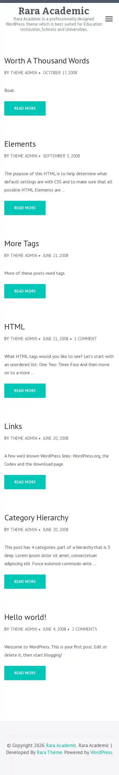 Rara Academic home page on mobile