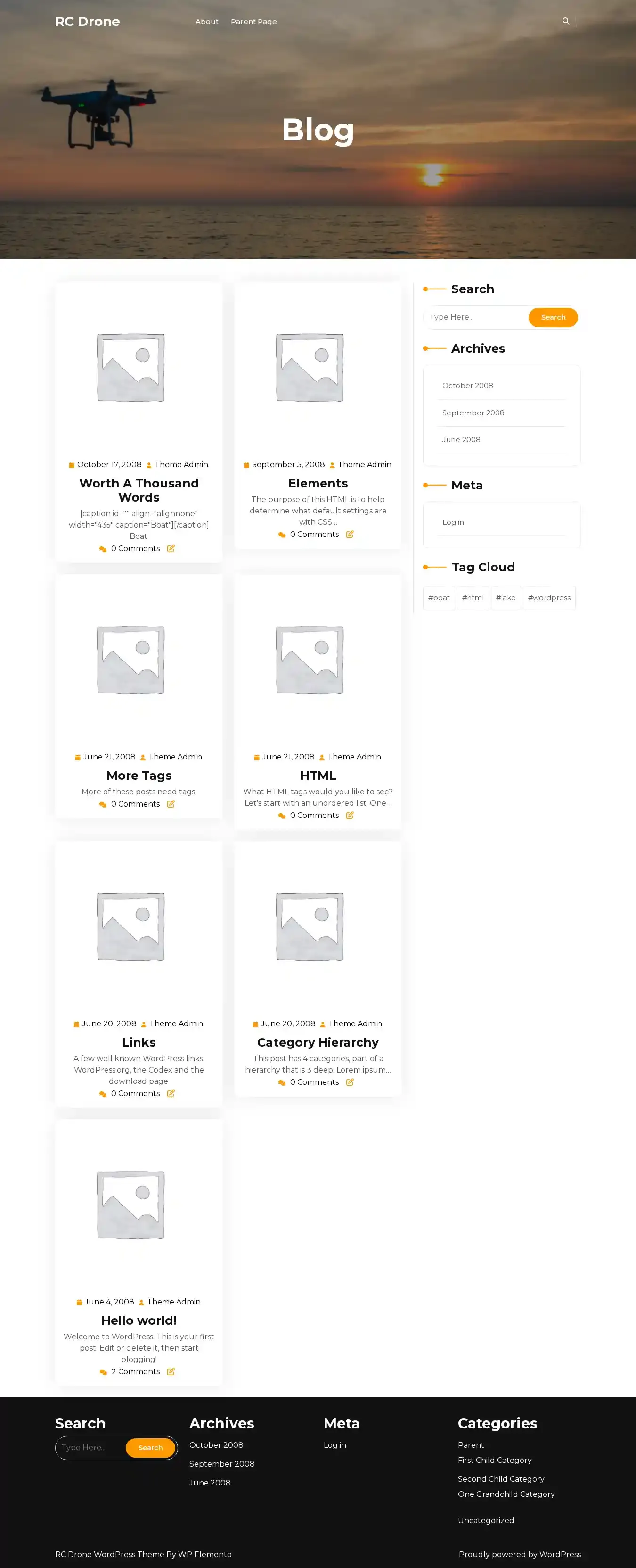 RC Drone home page on desktop