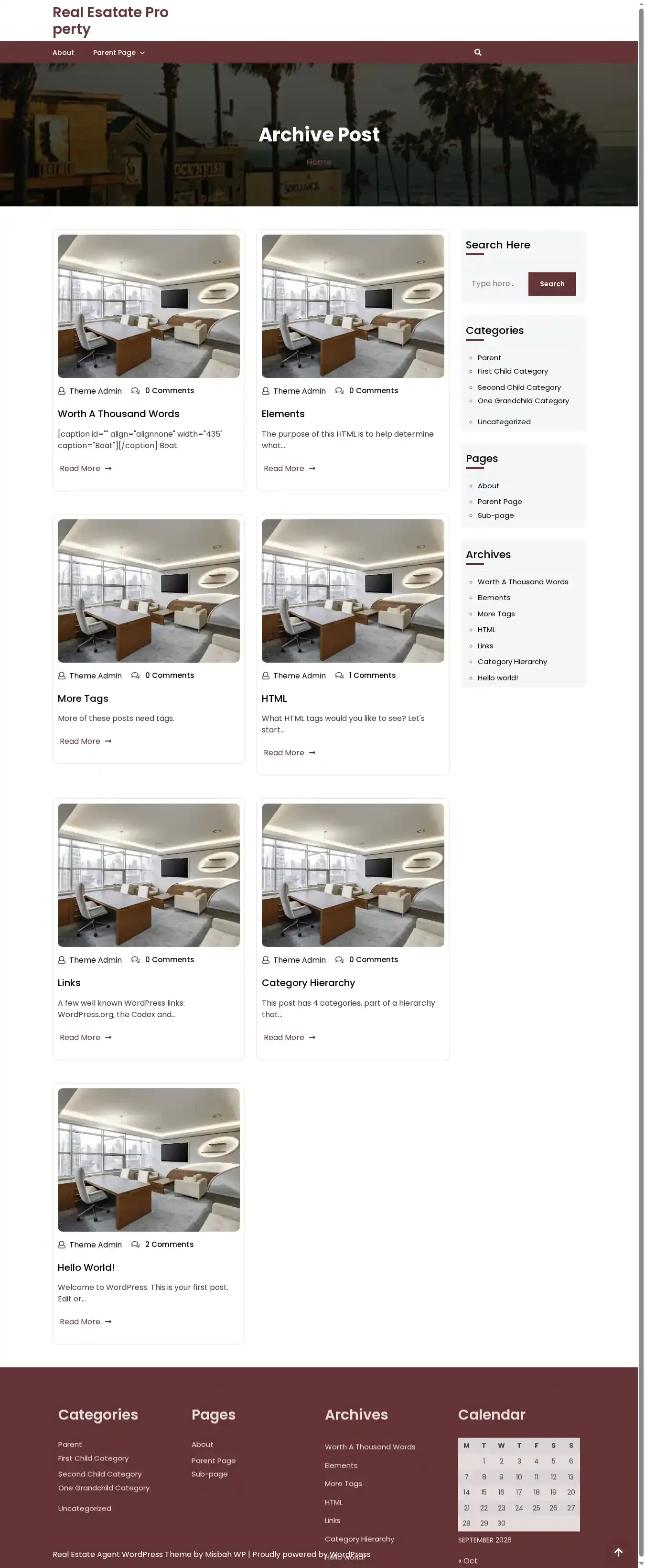 Real Esatate Property home page on desktop