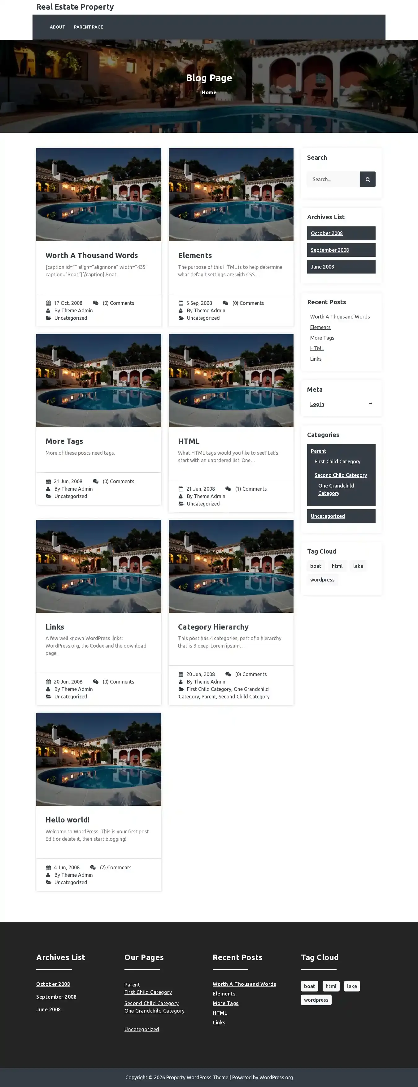 Real Estate Property home page on desktop