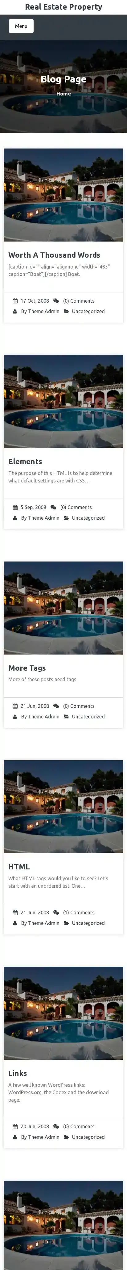 Real Estate Property home page on mobile