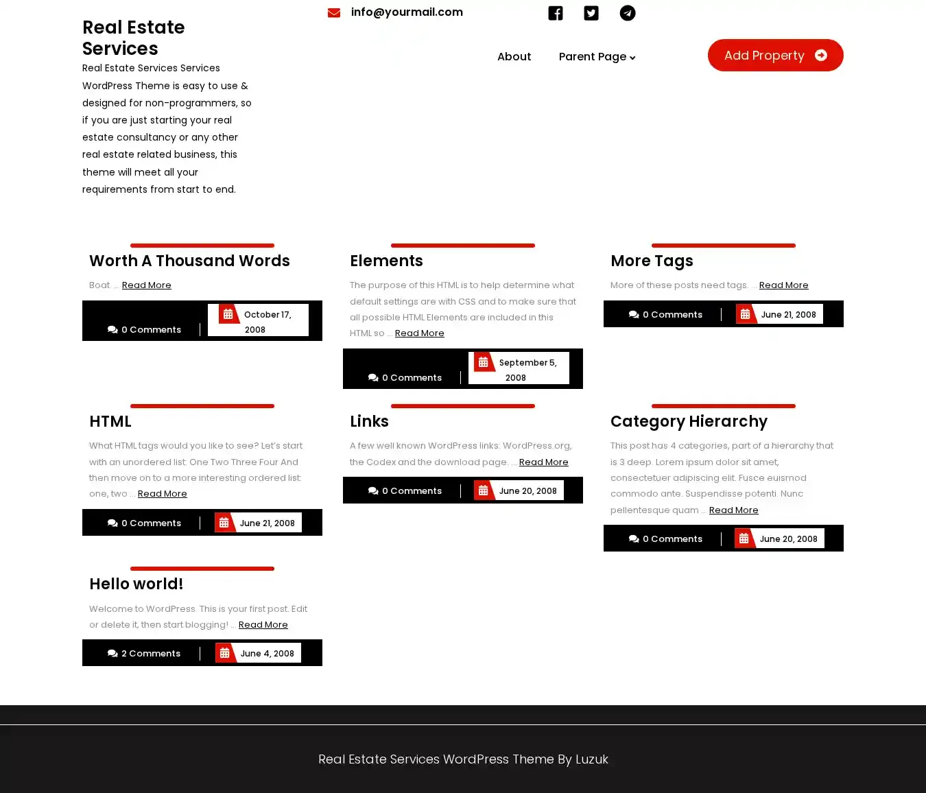 Real Estate Services home page on desktop
