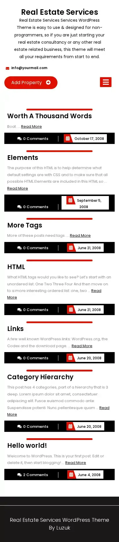 Real Estate Services home page on mobile